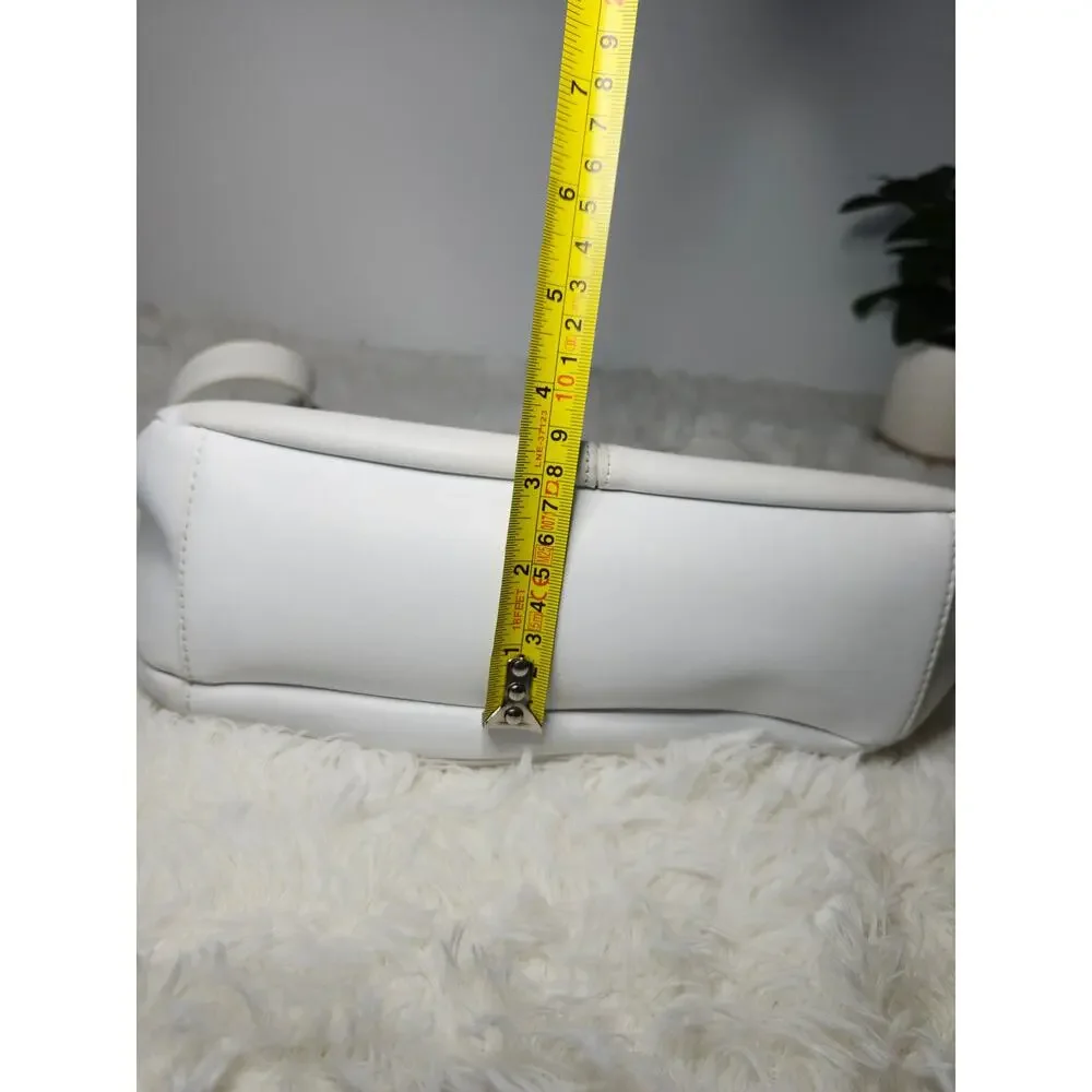 Giani Bernini Hobo Bag White Leather Shoulder Bag Minimalist Zip Pockets